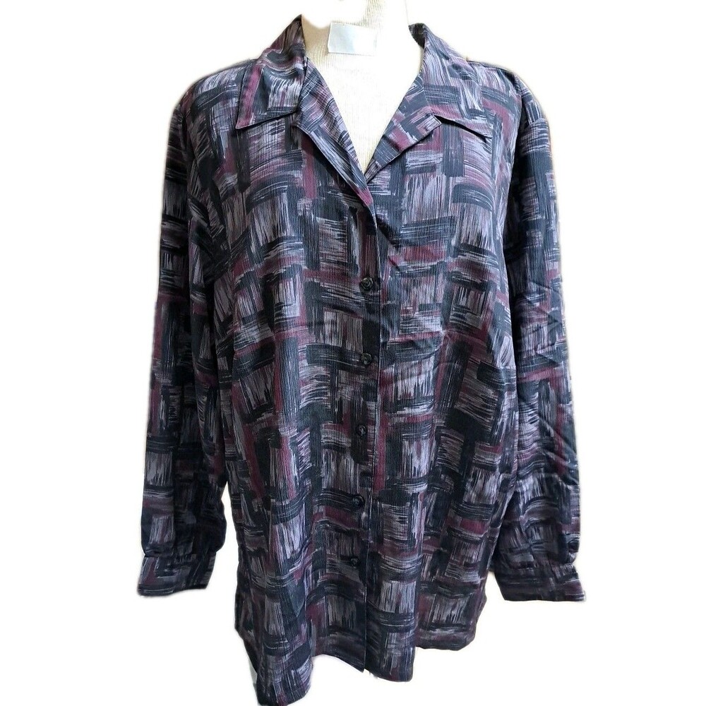 Vtg Donnkenny Blouse Button Up Abstract Geo Print Preppy Classic Artsy